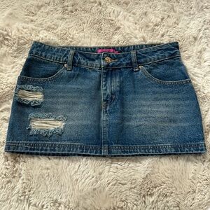 Edikted Distressed Denim Mini Skirt